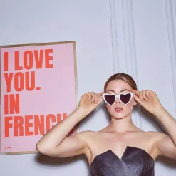 Affiche I love you in French - 50 x 70 cm - Pink