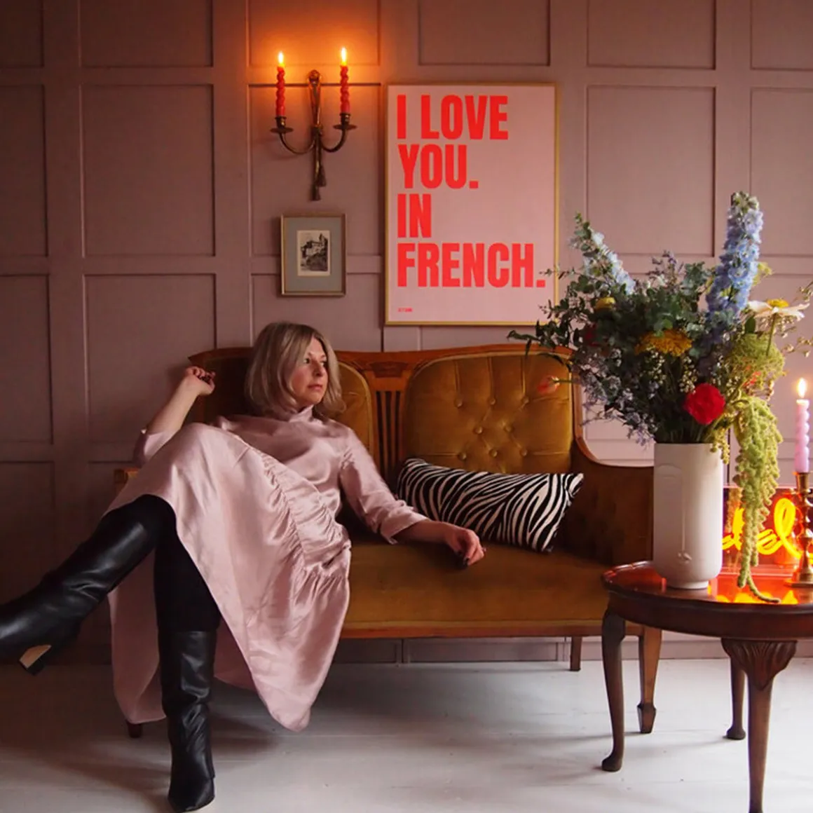 Affiche I love you in French - 50 x 70 cm - Pink