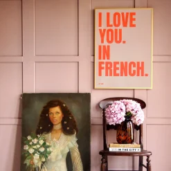 Affiche I love you in French - 50 x 70 cm - Pink