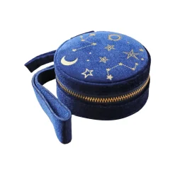 Boîte à Bijoux Ronde en Velours Nuit Etoilée - Bleu Marine