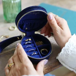 Boîte à Bijoux Ronde en Velours Nuit Etoilée - Bleu Marine