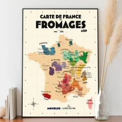 Carte de France des fromages AOP - 30 x 40 cm - Ecru
