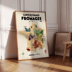 Carte de France des fromages AOP - 30 x 40 cm - Ecru