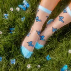 Chaussettes Transparentes Papillon - Bleu