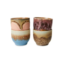 Lot de 4 Tasses à Cafe Lagoon en Céramique 70'S - 8 x 7 cm