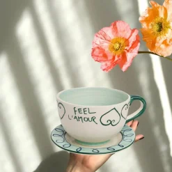 Mug Feel l'amour - Vert/Baby Blue - Ø 16 x 8 cm