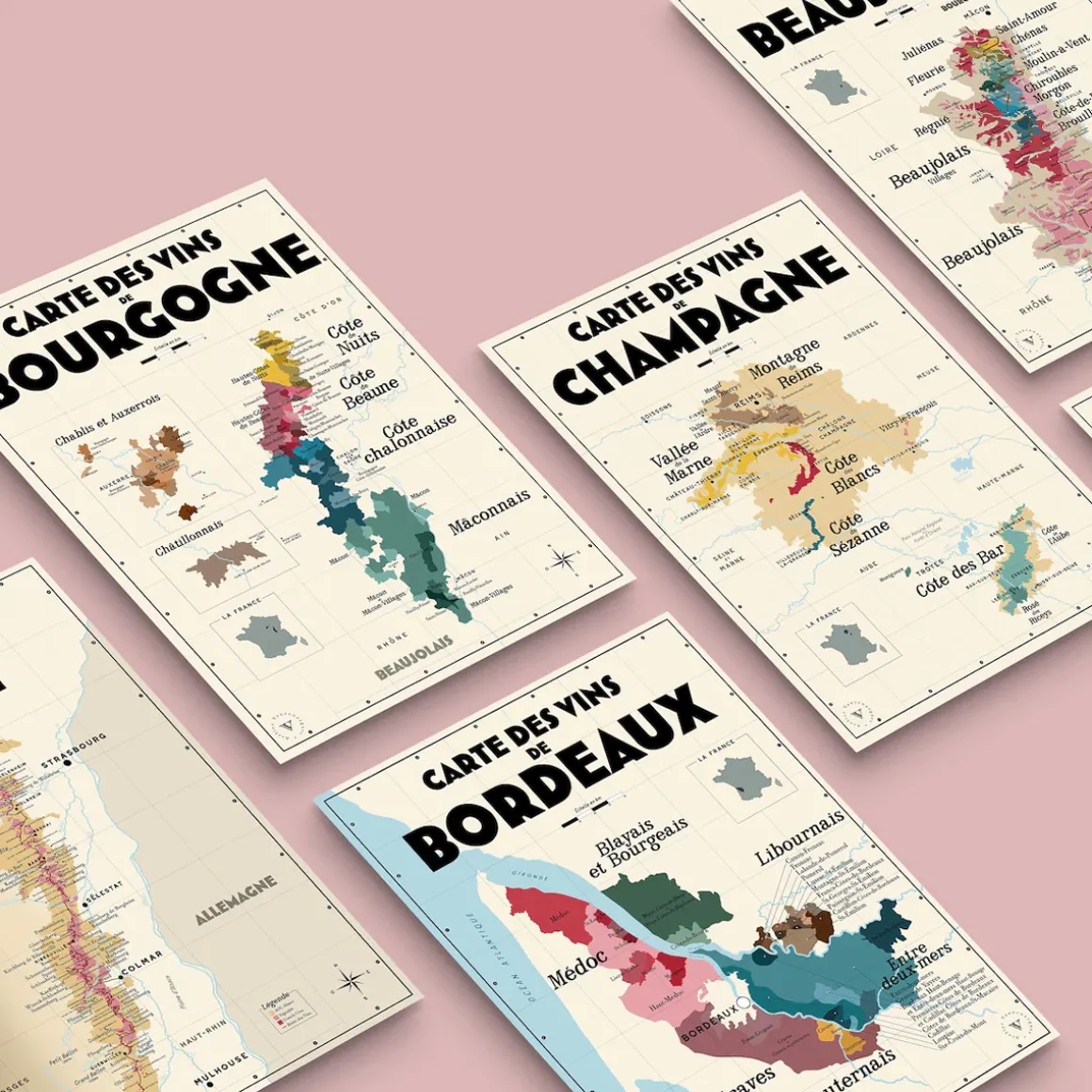 Pack 13 Cartes Postales Les Vins de France - 30 x 40 cm - Ecru