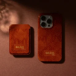 Porte-cartes Cuir Reptile Vernis - Cognac