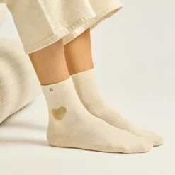 Set de 3 chaussettes fantaisie - Coeur Marron Doré Ecru