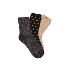 Set de 3 chaussettes fantaisie - Petit Coeur Noir Doré