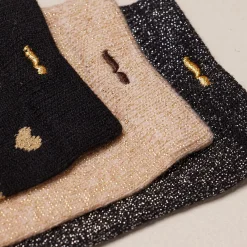 Set de 3 chaussettes fantaisie - Petit Coeur Noir Doré