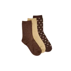 Set de 3 chaussettes fantaisie - Petit Coeur Doré Marron