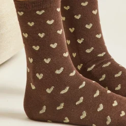 Set de 3 chaussettes fantaisie - Petit Coeur Doré Marron