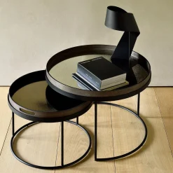 Set de 2 tables basses pour plateaux ronds en métal noir - Ø 62 cm u0026 Ø 93 cm