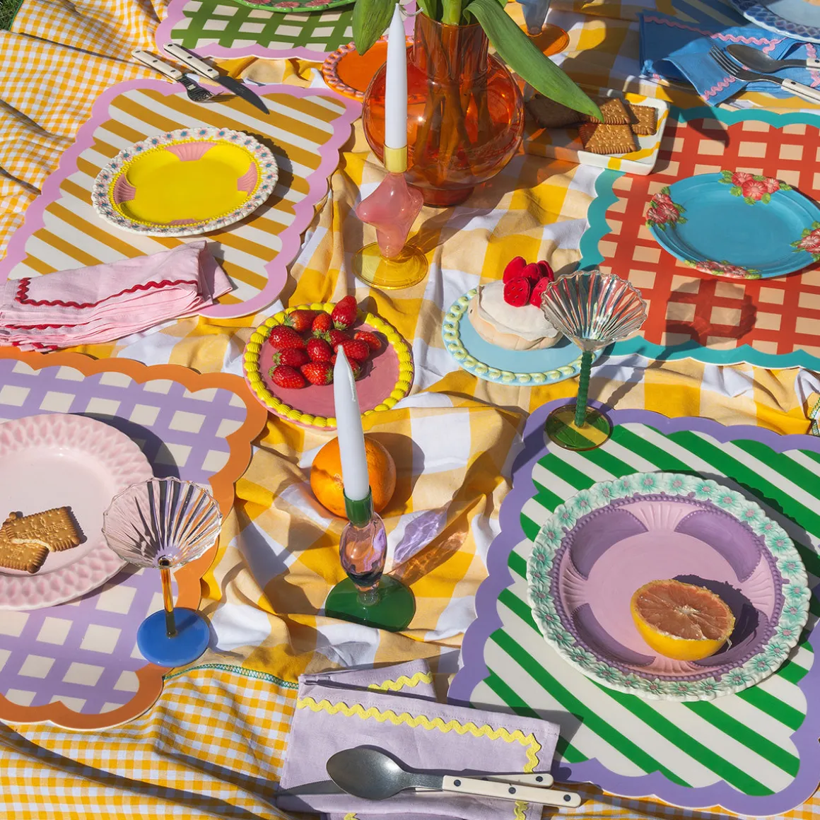 Set de table Biscotti à Carreaux - 38 cm x 48 cm - Lilas u0026 Orange