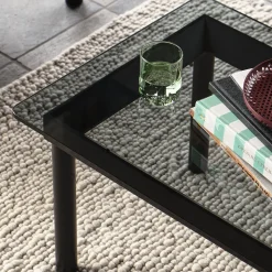 Table basse Kofi Chêne Massif Noir u0026 Verre Teinté Gris - l 100 x L 100 x h 36 cm