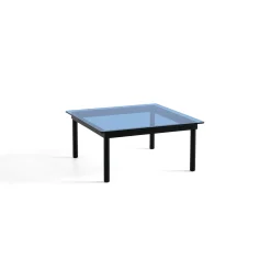 Table basse Kofi Chêne Massif Noir u0026 Verre Teinté Bleu - l 80 x L 80 x h 36 cm