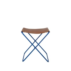 Tabouret Pliant Nola cuir et fer - 39 x 31 x 45 cm - Intense Bleu