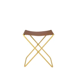 Tabouret Pliant Nola cuir et fer - 39 x 31 x 45 cm - Harvest Or