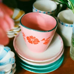 Tasse ovale Fleurs Oranges en céramique